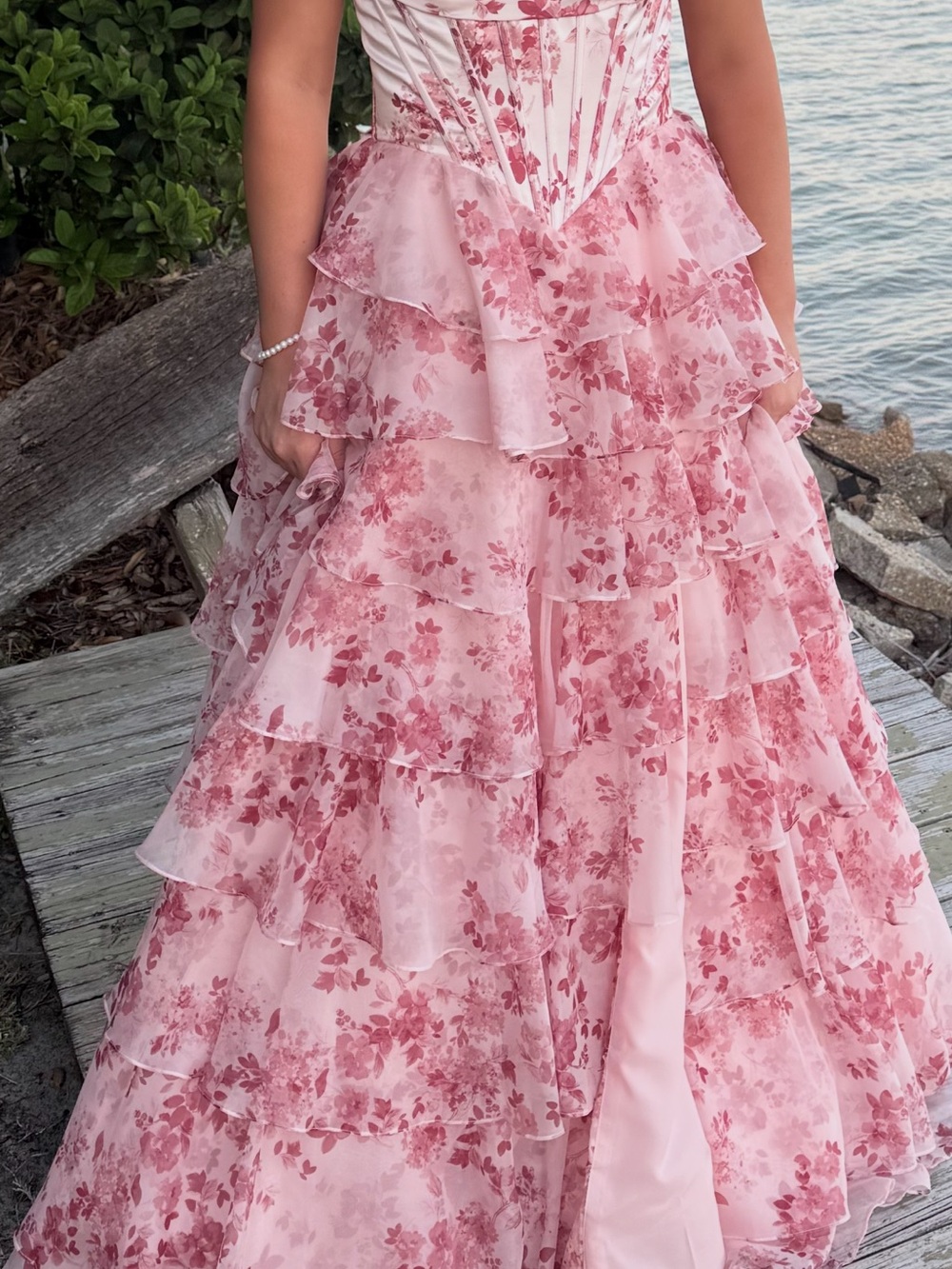 Floral Tiered Pink Maxi Skirt